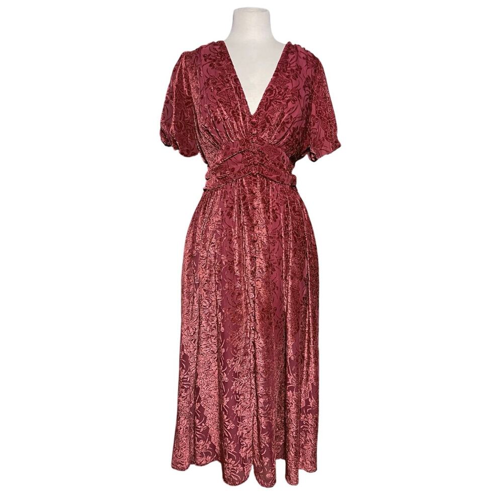 ANTHROPOLOGIE Women’s Katerina Red Floral Velvet Boho Maxi Dress - Picture 4 of 8